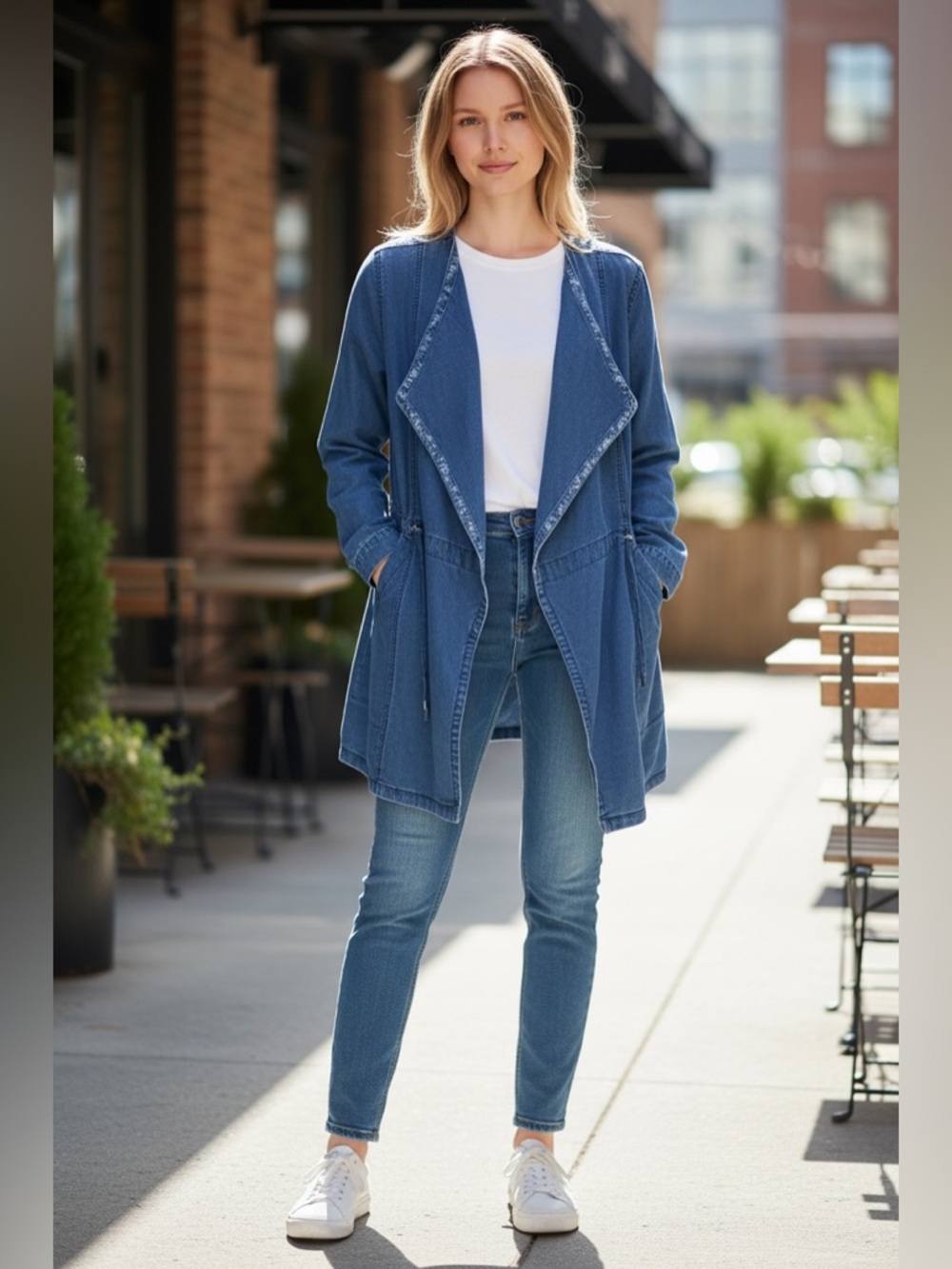 ANTHROPOLOGIE Denim Blue Long Utility Jacket, Medium